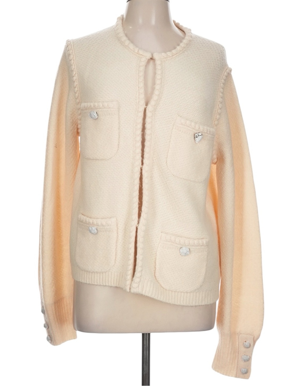 J. Crew Odette Sweater Lady Jacket with Jewel Buttons Size Large Cream Office